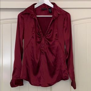 New York & company maroon button down blouse.